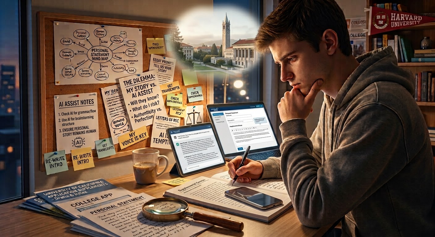 A student weighs his own voice against AI assistance while writing his college application essay